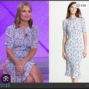 Veronica Beard Lavender-Blue Floral Button-Front Midi Dress 100% Silk